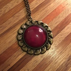 Deep Pink Flower Pendant Necklace